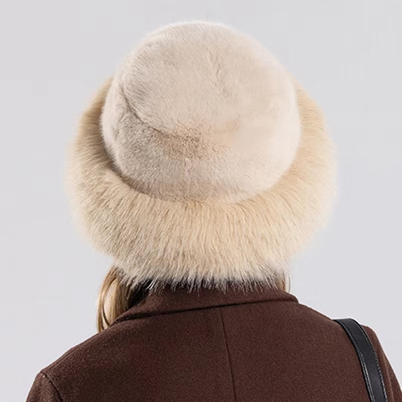 Winter Faux Rabbit Fur Bucket Ski Cap