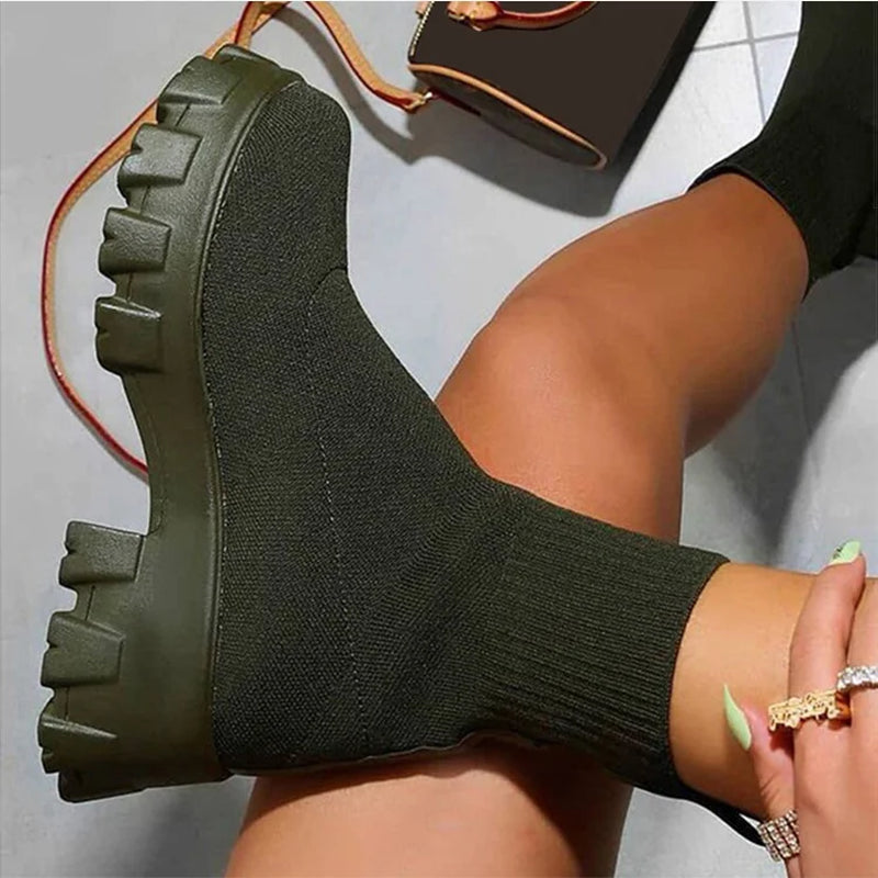 Casual Elastic Platform Ankle Boots