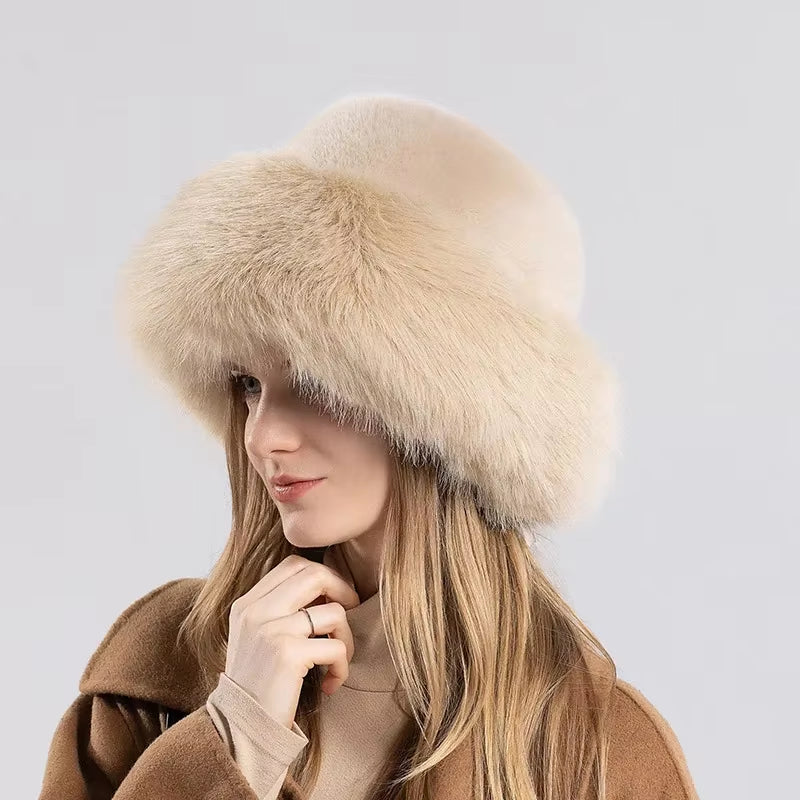 Winter Faux Rabbit Fur Bucket Ski Cap