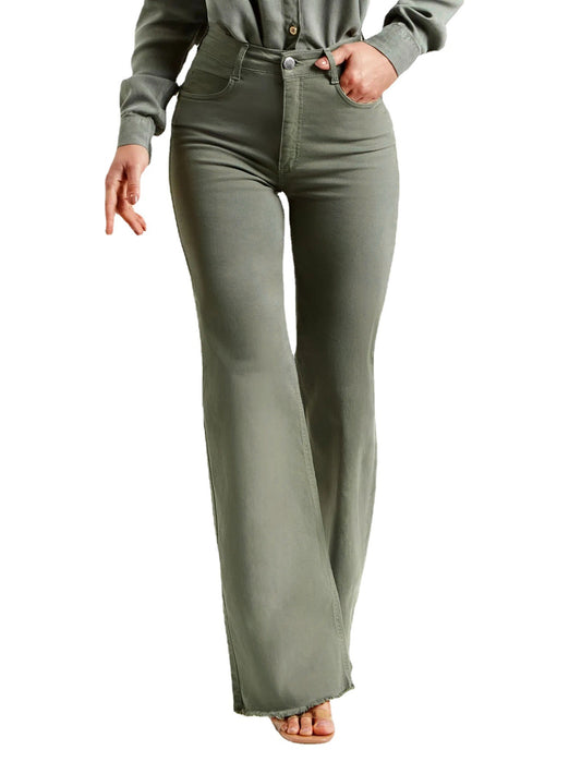 Slim Fit Stretch Frayed Flared Pants