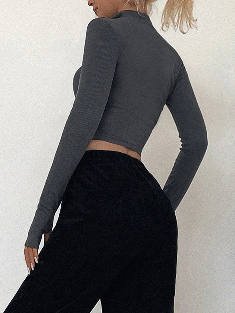 Sexy Long Sleeve Turtleneck Crop Top