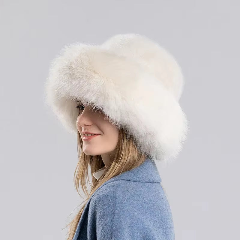 Winter Faux Rabbit Fur Bucket Ski Cap