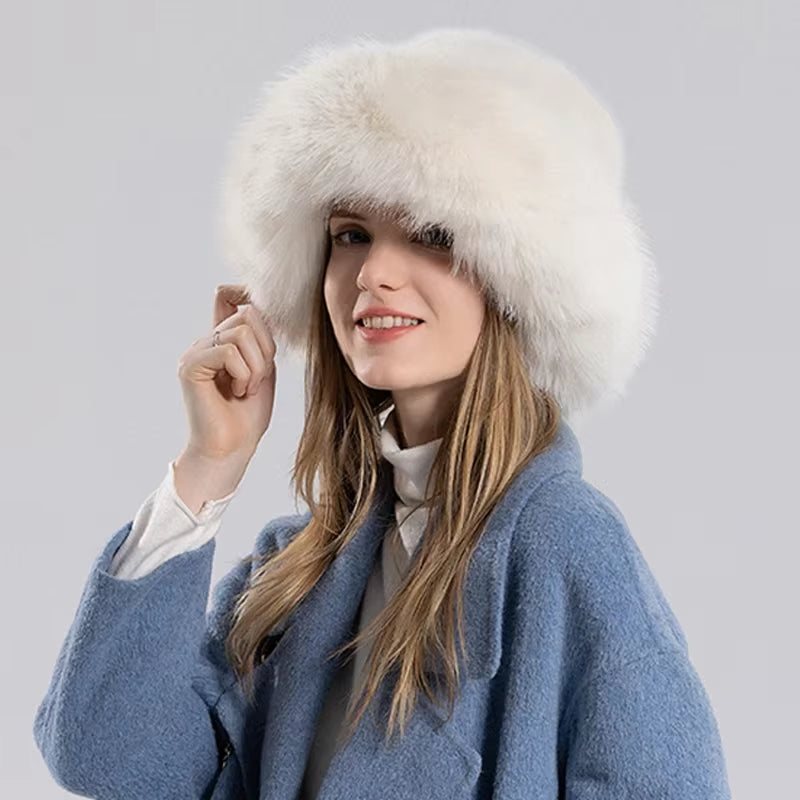 Winter Faux Rabbit Fur Bucket Ski Cap