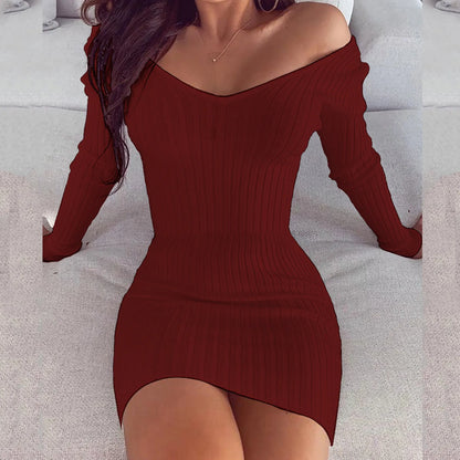 Elegant Off-Shoulder Knitted Sweater Dress