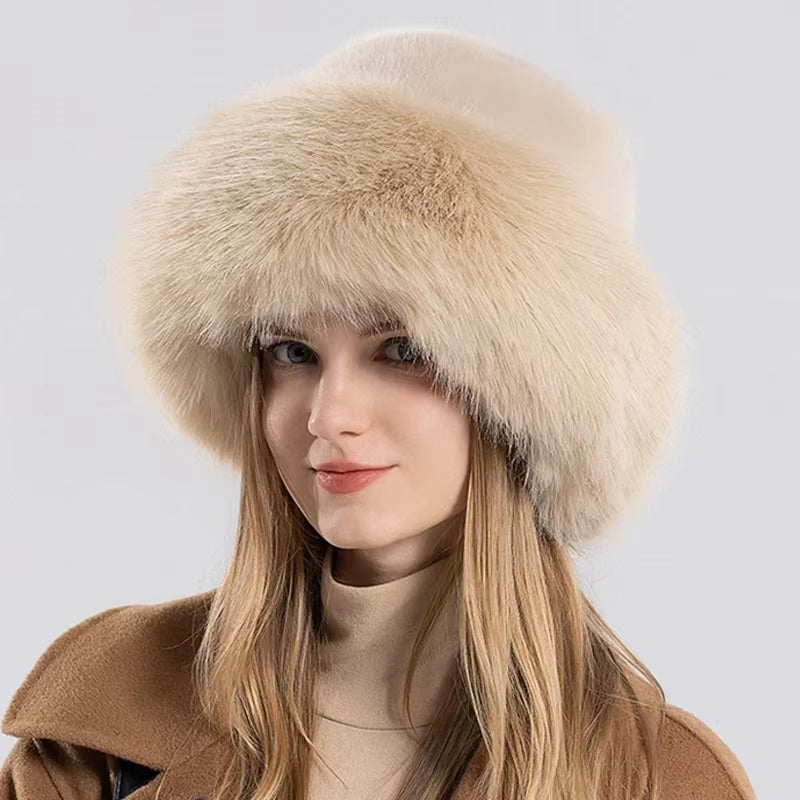 Winter Faux Rabbit Fur Bucket Ski Cap