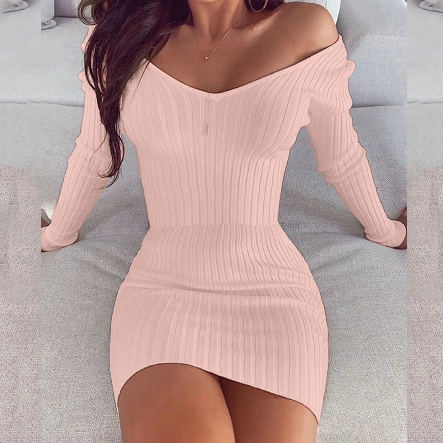 Elegant Off-Shoulder Knitted Sweater Dress