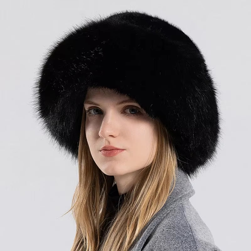 Winter Faux Rabbit Fur Bucket Ski Cap