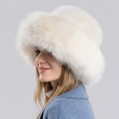 Winter Faux Rabbit Fur Bucket Ski Cap