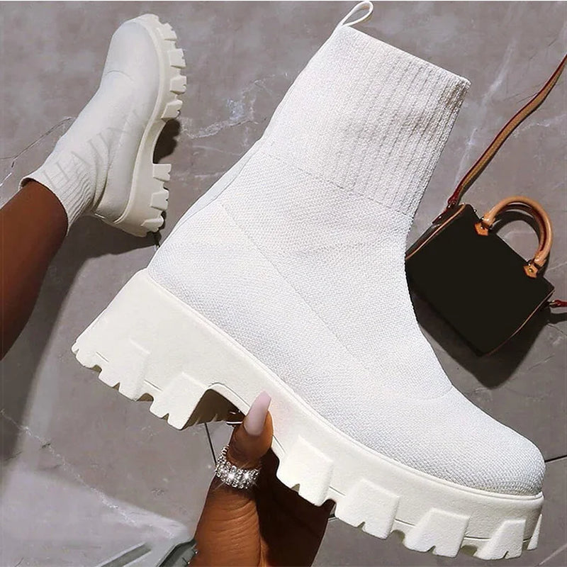 Casual Elastic Platform Ankle Boots