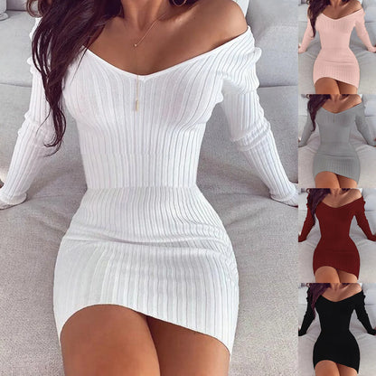 Elegant Off-Shoulder Knitted Sweater Dress