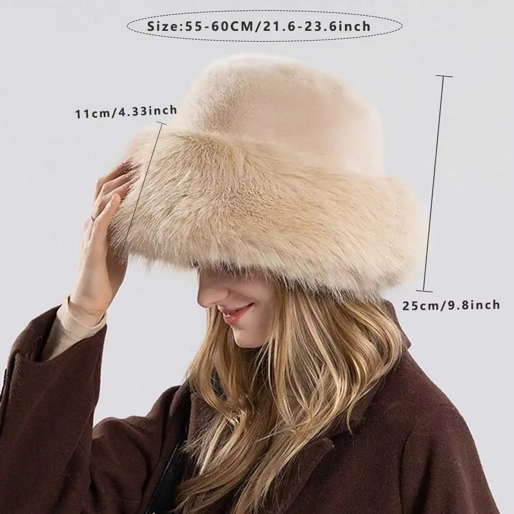 Winter Faux Rabbit Fur Bucket Ski Cap